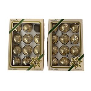 23 Vintage 2 inch Pyramid Gold Glass Ball CHRISTMAS Tree Ornaments in Box